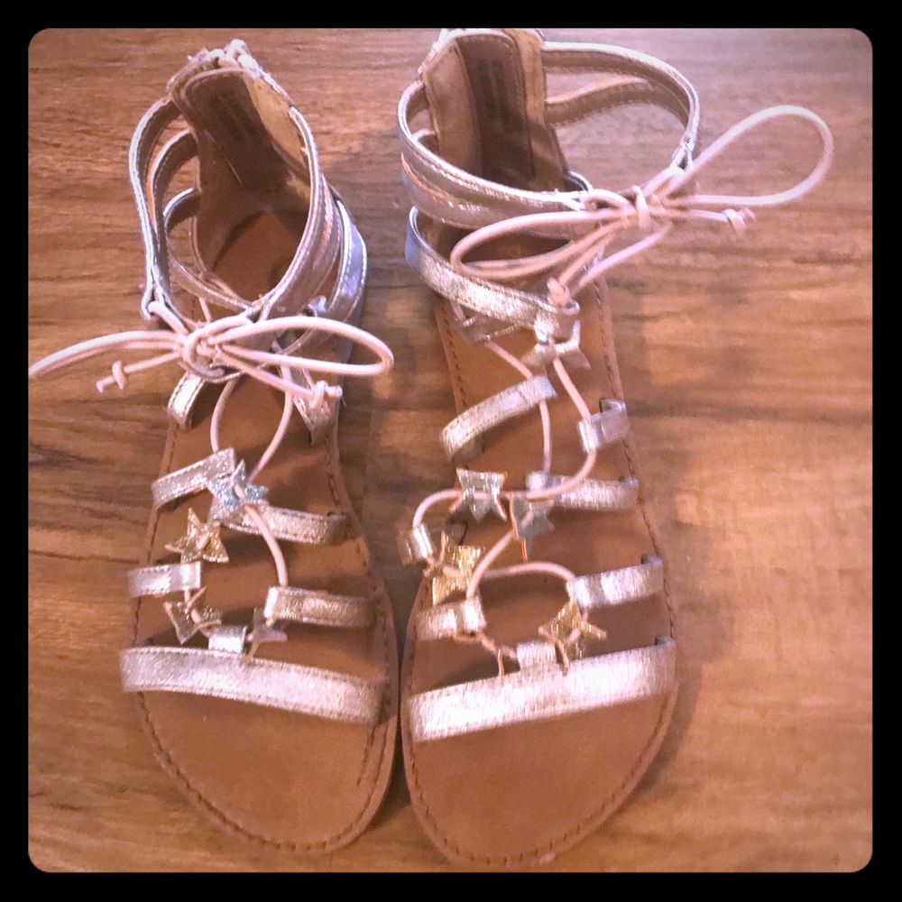 Rose gold lace up sandals